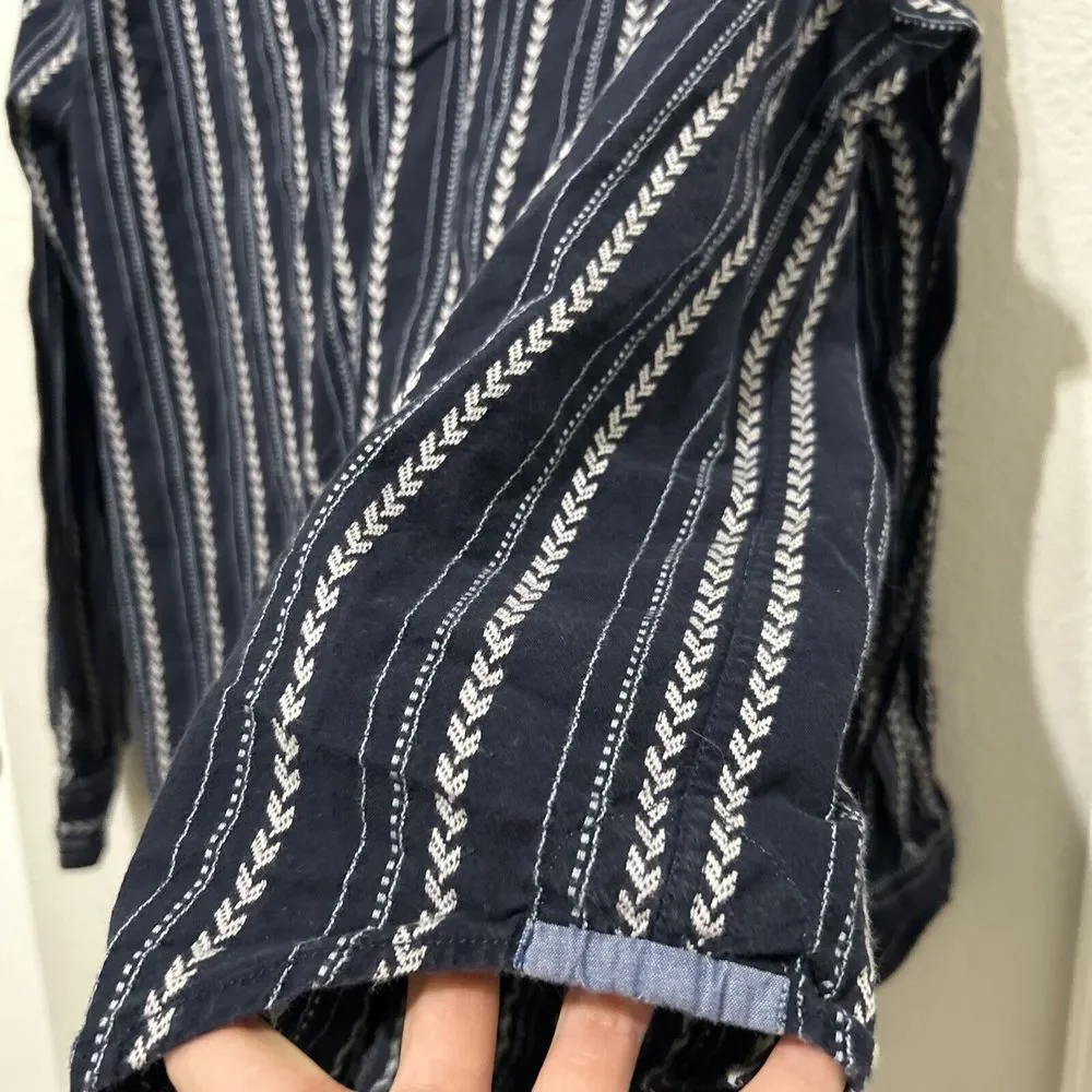 J. Peterman Shirt Blue Textured Geometric Relaxed Henley Long Sleeve Men's XL - Picture 4 of 11